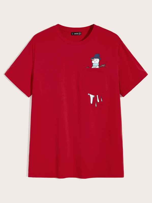 

Men Cartoon Graphic Pocket Front Top, Red