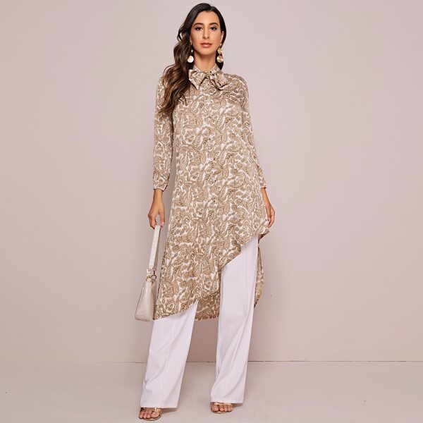 

Tribal Print Tie Neck Tunic Blouse, Multicolor