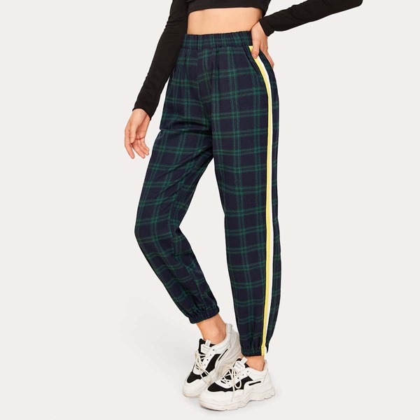 

Plaid Side Striped Tapered Pants, Green