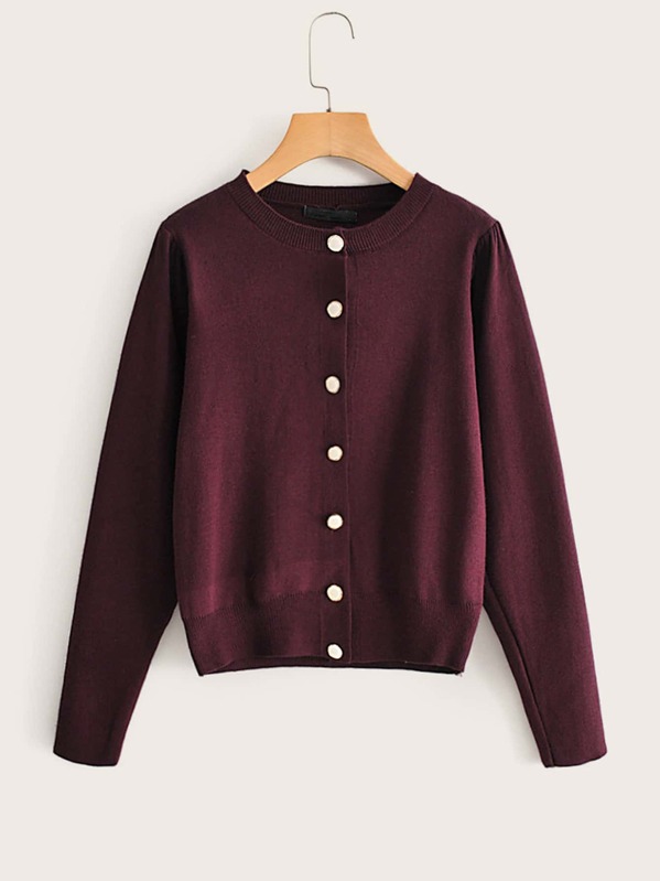 

Solid Button Front Cardigan, Burgundy