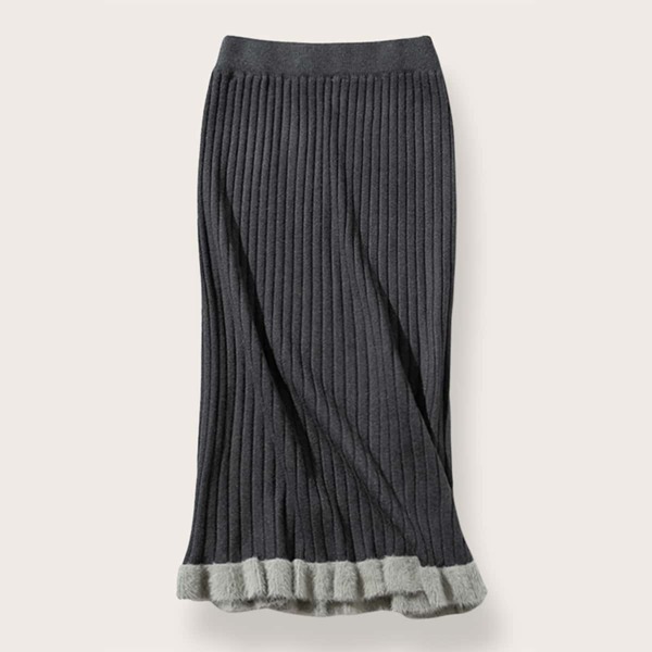 

Ruffle Hem Ribbed Knit Sweater Skirt, Grey