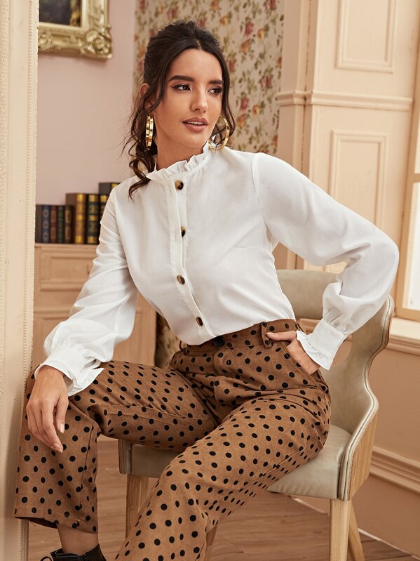 

Button Front Frilled Neckline Blouse, White, Juliana