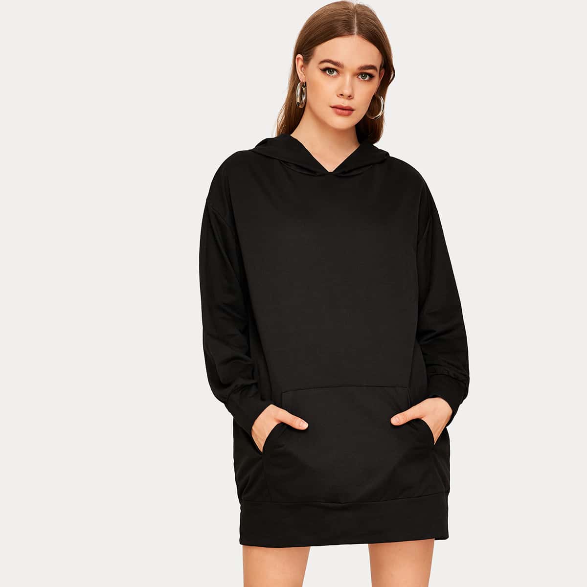 

Kangaroo Pocket Oversized Longline Hoodie, Black