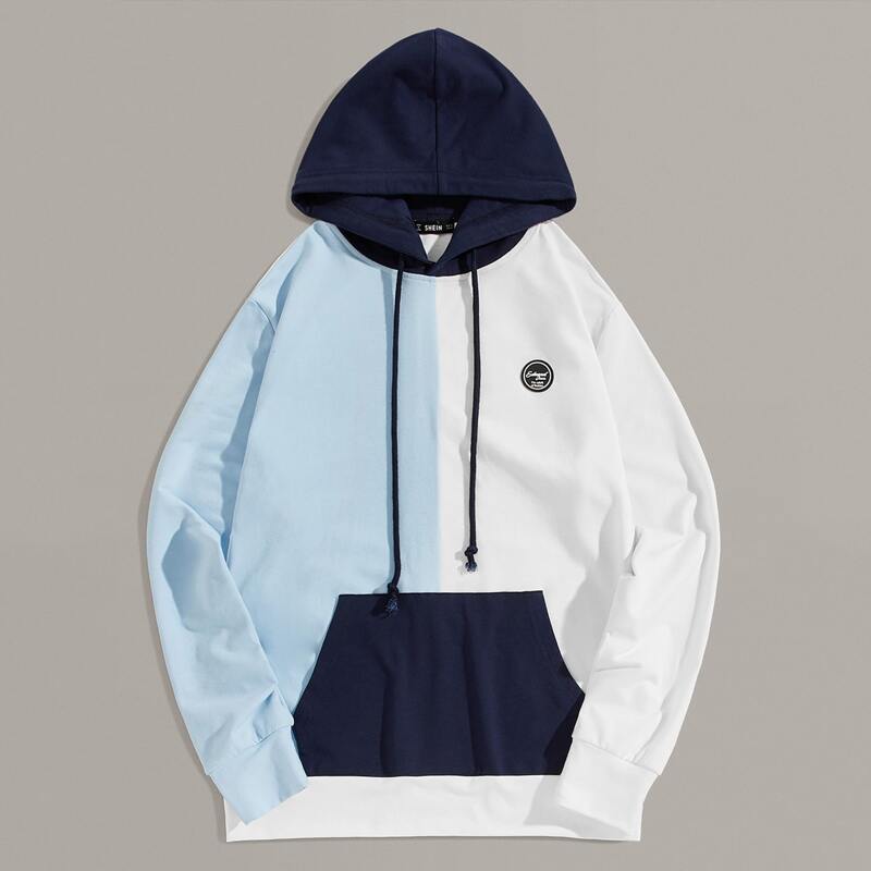 

Guys Patched Detail Pocket Front Colorblock Hoodie, Multicolor