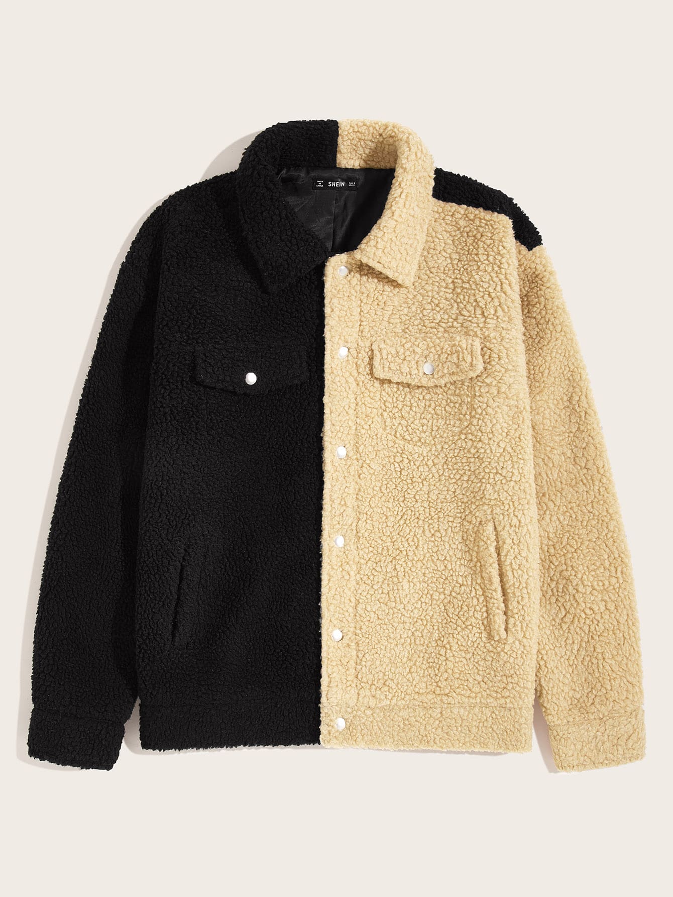 Men Buttoned Front Two Tone Fleece 