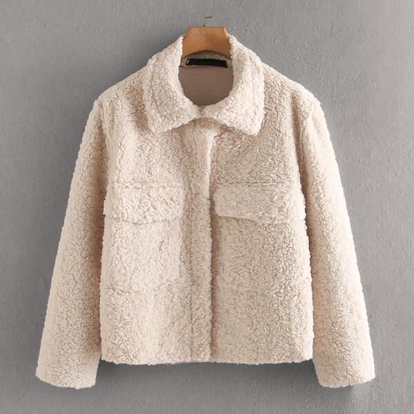 

Double Pocket Front Teddy Coat, Beige