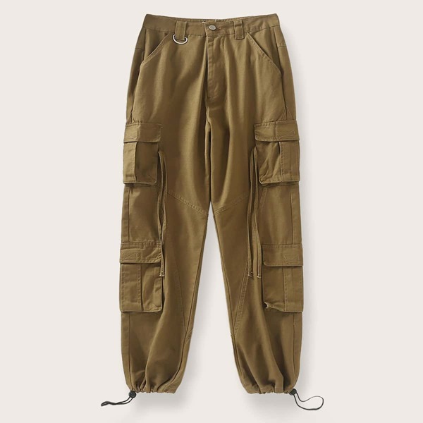 

Pocket Side Drawstring Hem Cargo Pants, Khaki