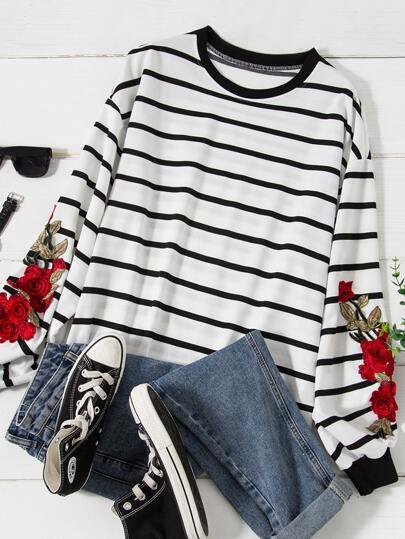 Plus Drop Shoulder Stripe Sweatshirt