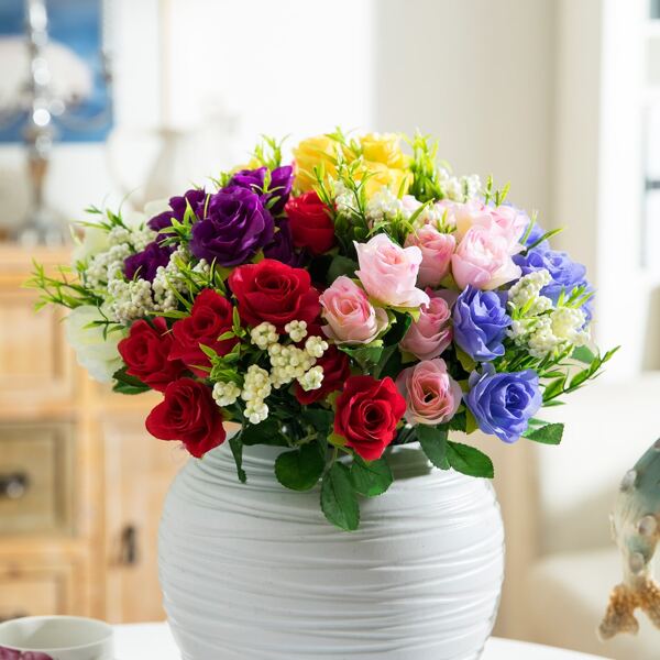 

1bundle Artificial Rose With 9pcs Head