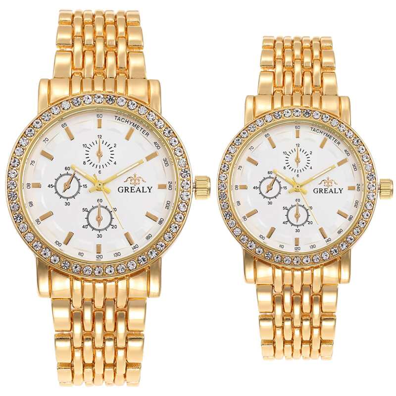 

2pcs Rhinestone Detail Triple Dial Couple Watch