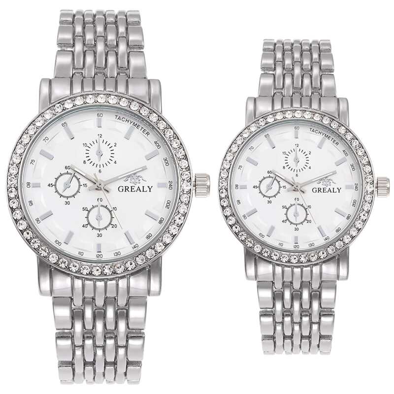 

2pcs Rhinestone Detail Triple Dial Couple Watch