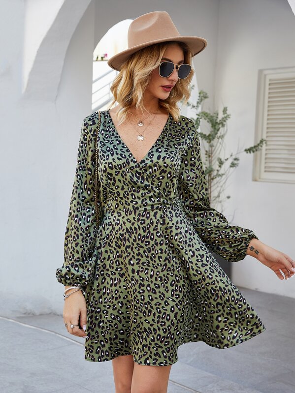 

Leopard Print V-Neck A Line Dress, Multicolor, Nathane
