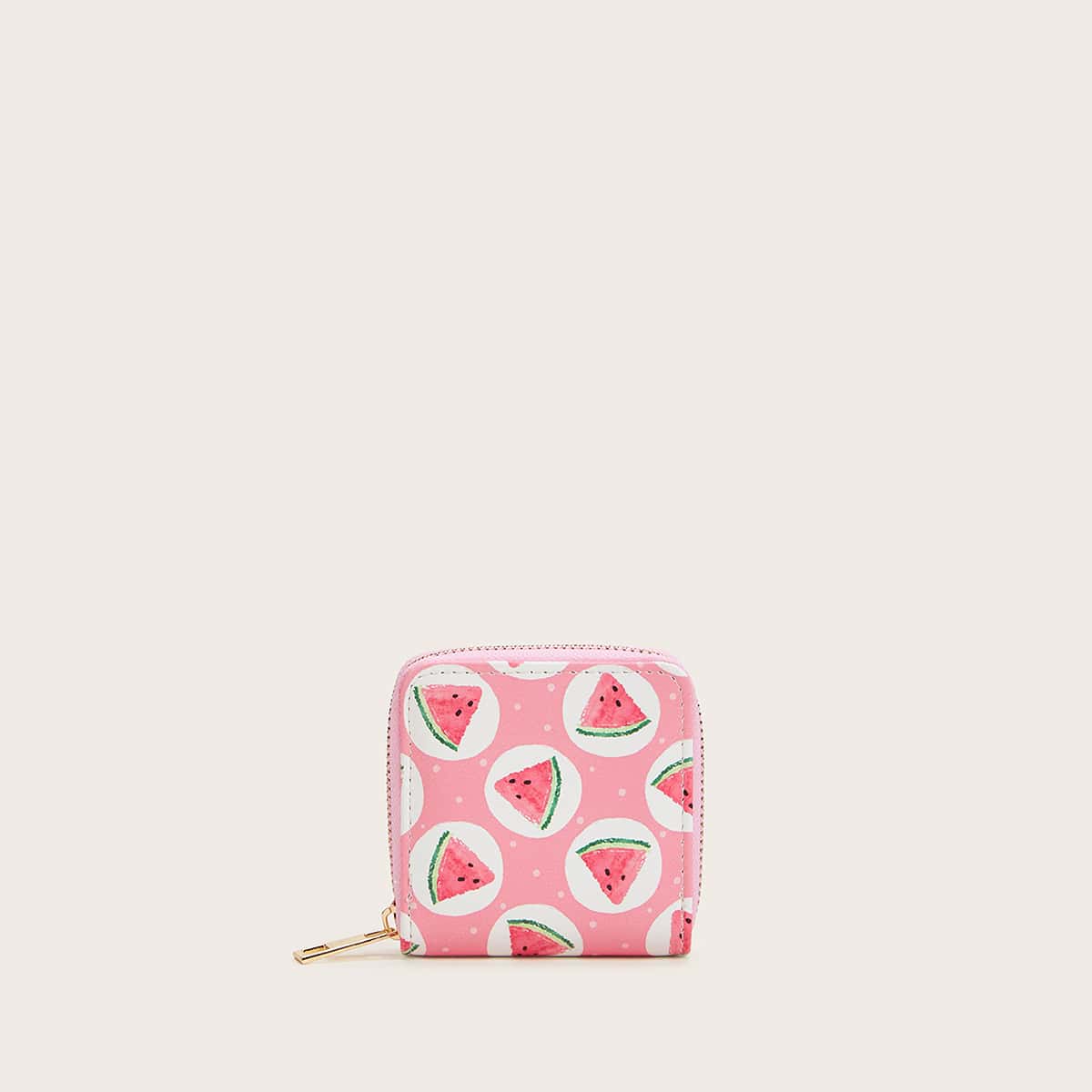 

Watermelon Print Zipper Around Wallet, Pink