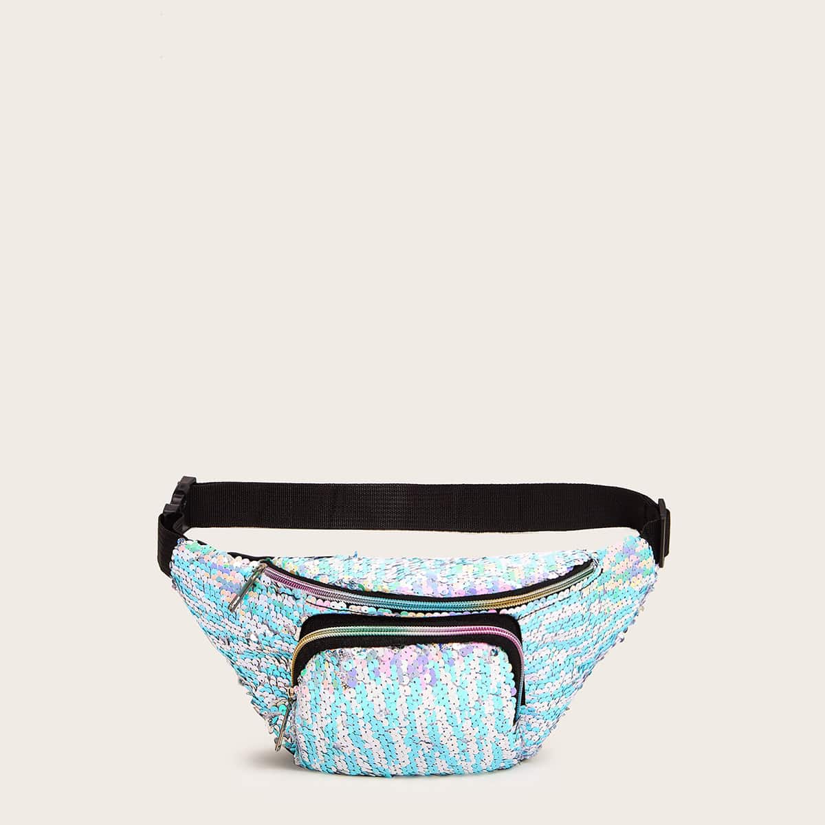 

Pocket Front Sequin Decor Fanny Bag, Multicolor