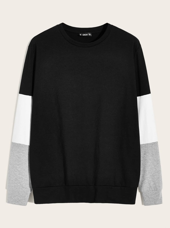 

Men Round Neck Colorblock Pullover, Black