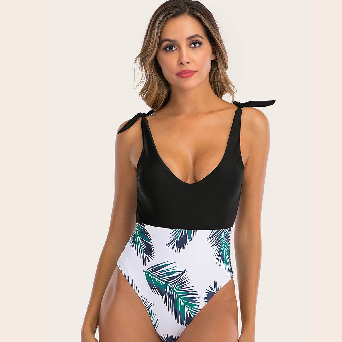 

Tropical Tie Shoulder One Piece Swimwear, Multicolor