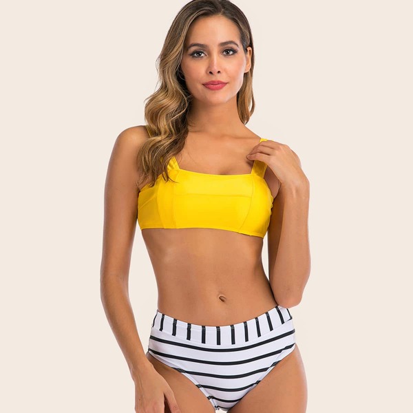 

Wide Straps Striped Bikini Set, Multicolor