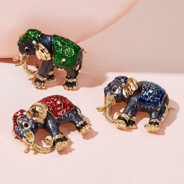 

3pcs Elephant Shaped Brooch Set, Multicolor