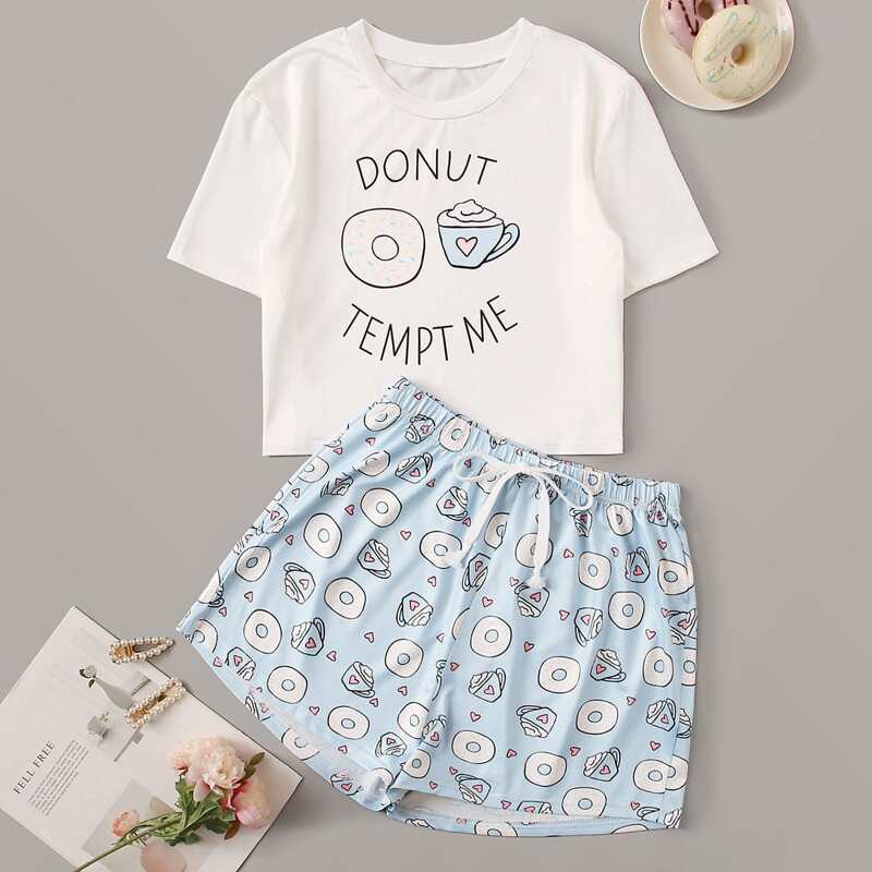 

Letter & Cartoon Print PJ Set, Multicolor
