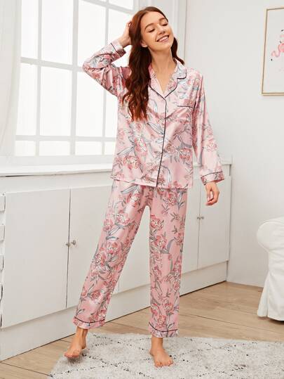 Floral Print Satin PJ Set