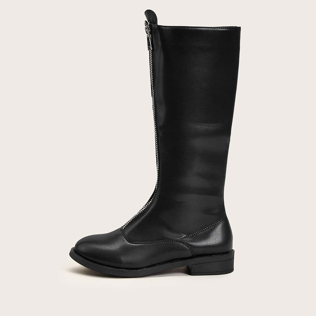 

Zip Front Knee High Boots, Black