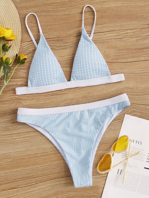 

Hollow Out Triangle Top With High Waist Bikini Set, Blue