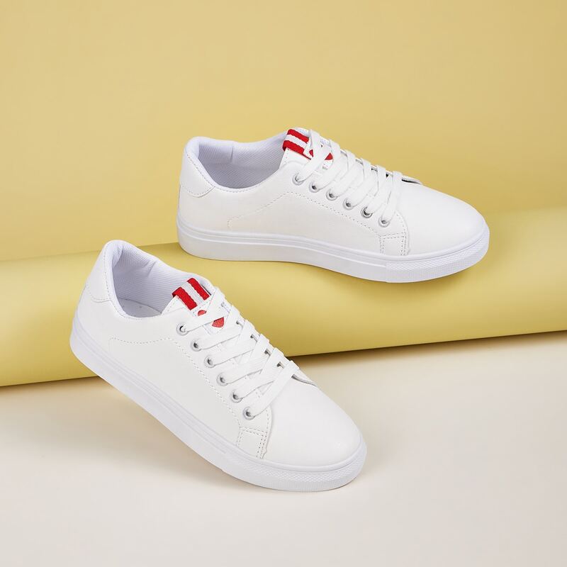 

Heart Print Lace-up Front Sneakers, White