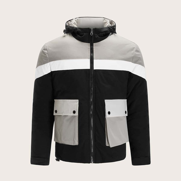 

Men Cut And Sew Drawstring Hooded Coat, Multicolor