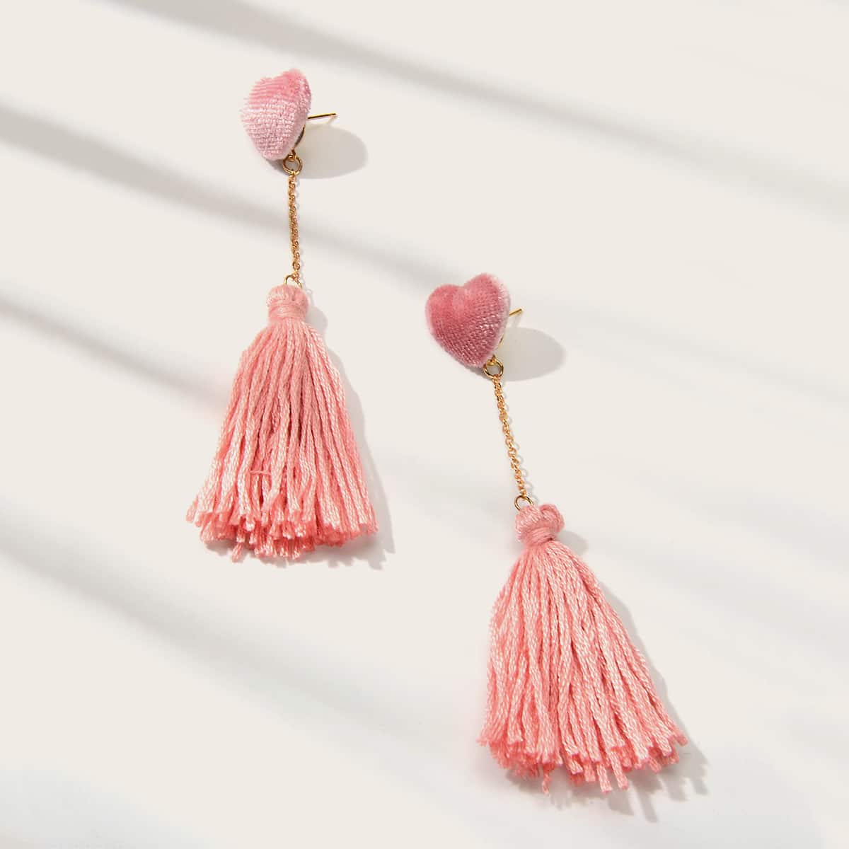 

1pair Heart Decor Tassel Drop Earrings, Pink
