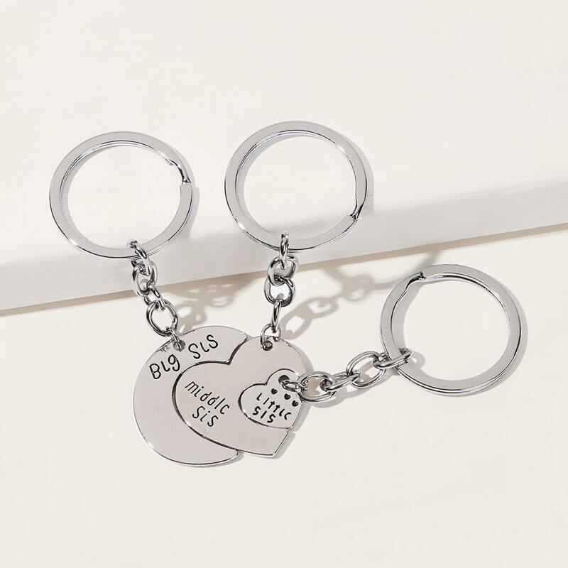 

3pcs Broken Heart Charm Keychain, Silver