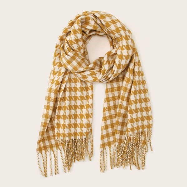 

Houndstooth Fringe Hem Scarf, Multicolor