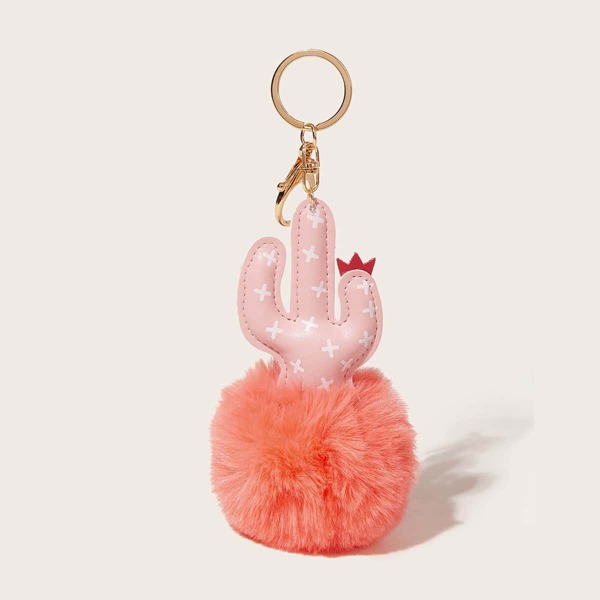 

Fluffy Cactus Charm Keychain, Multicolor