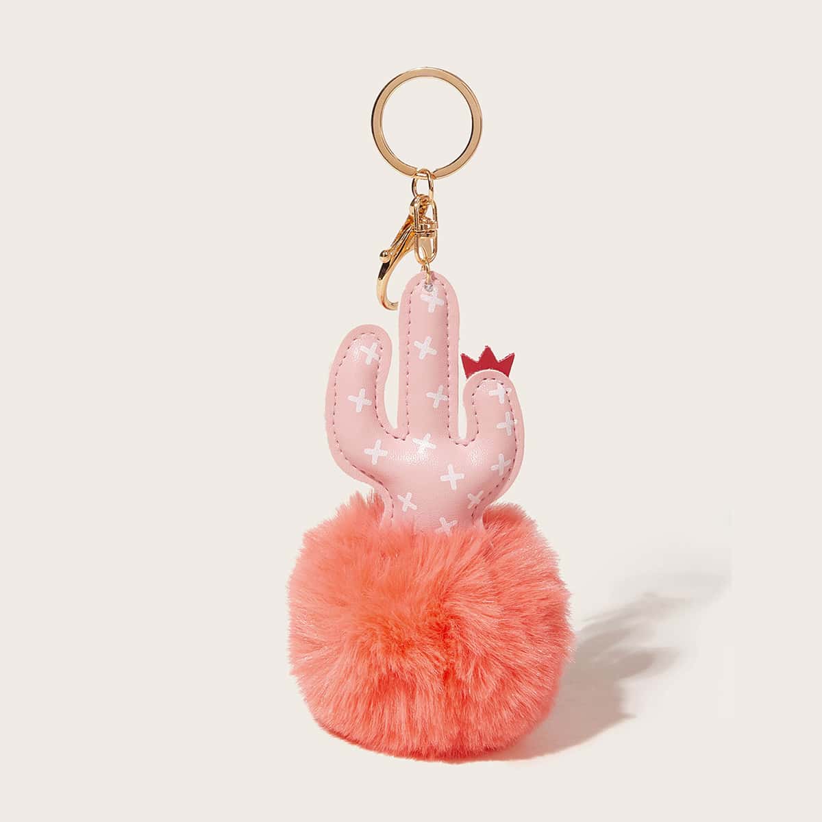 

Fluffy Cactus Charm Keychain, Multicolor