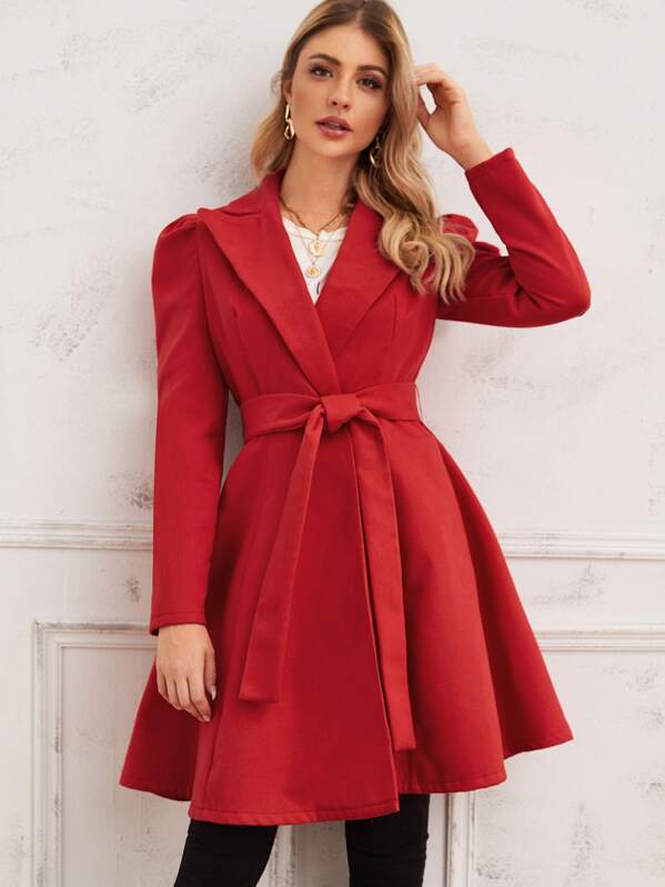 

Notched Collar Belted Coat, Red, Nathane