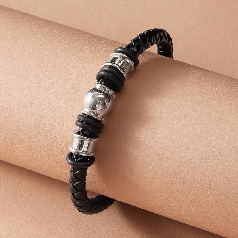 

1pc Bead Decor Braided Bracelet, Black