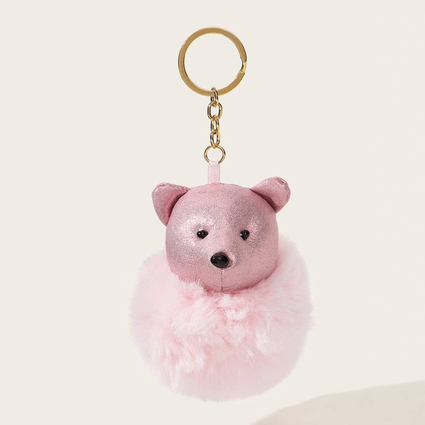 

Fluffy Bear Charm Keychain, Pink