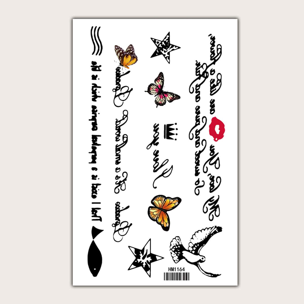 

1sheet Letter Graphic Tattoo Sticker, Multicolor