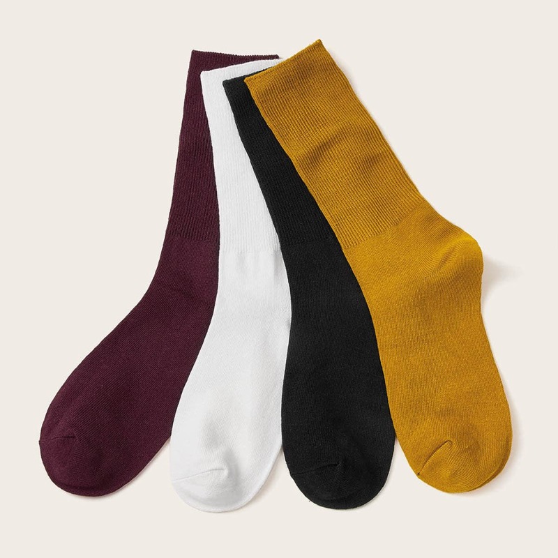 

4pairs Solid Socks, Multicolor