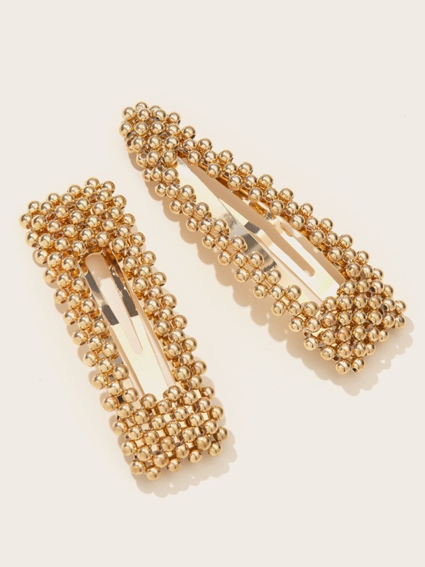 

2pcs Beaded Hair Snap Clip, Gold