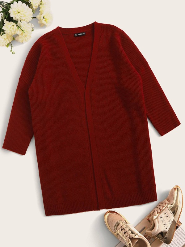 

Plus Open Front Drop Shoulder Oversized Cardigan, Burgundy