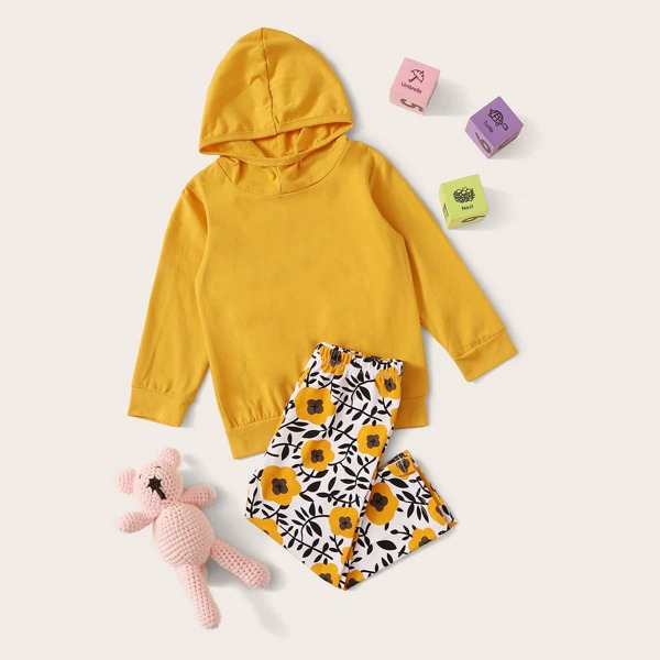 

Toddler Girls Solid Hooded Sweatshirt & Floral Print Pants, Multicolor