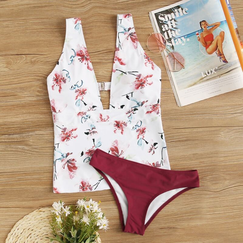 

Floral Random Print Tankini, Multicolor