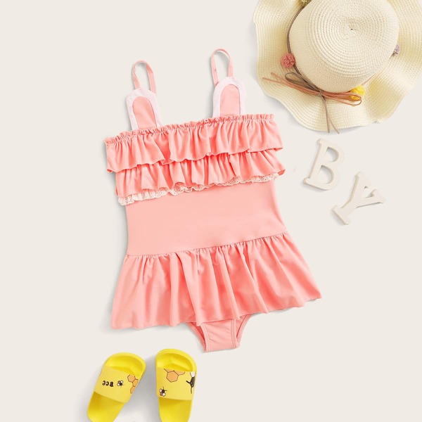

Girls Tired Layer One Piece Swimwear, Pink