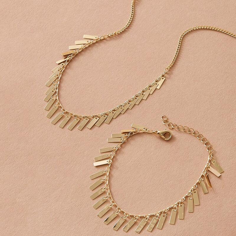 

2pcs Disc Charm Necklace & Bracelet