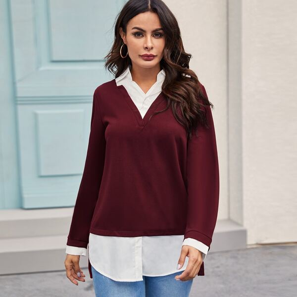 

Two Tone Asymmetrical Hem 2 in 1 Top, Burgundy