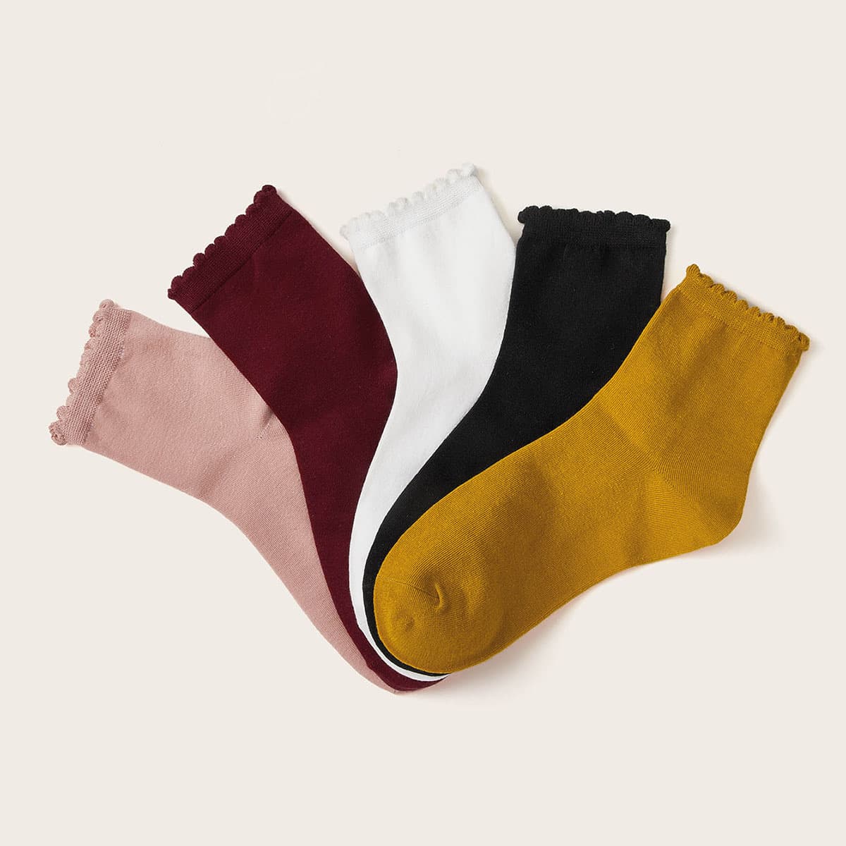 

5pairs Frill Trim Socks, Multicolor