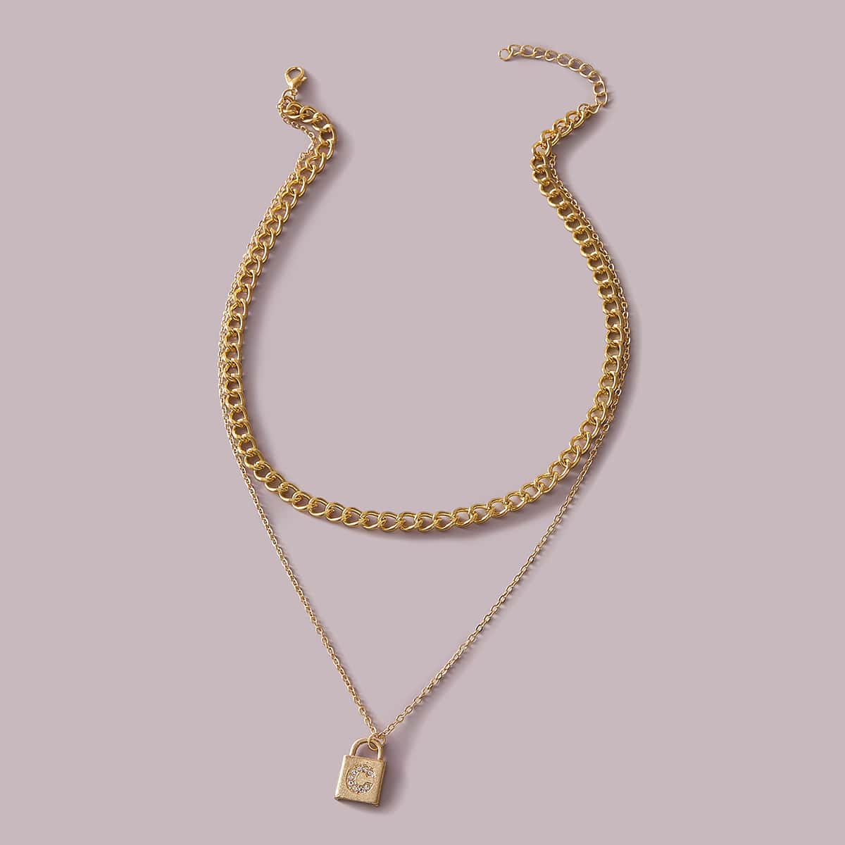 

1pc Lock Charm Chain Layered Necklace, Gold