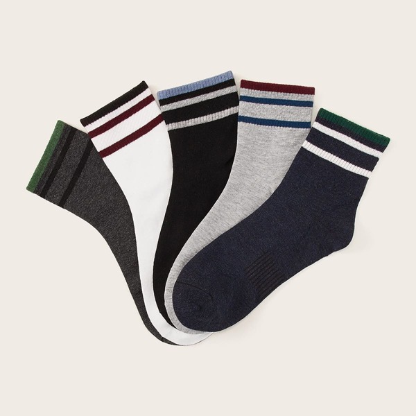 

5pairs Men Striped Pattern Socks, Multicolor