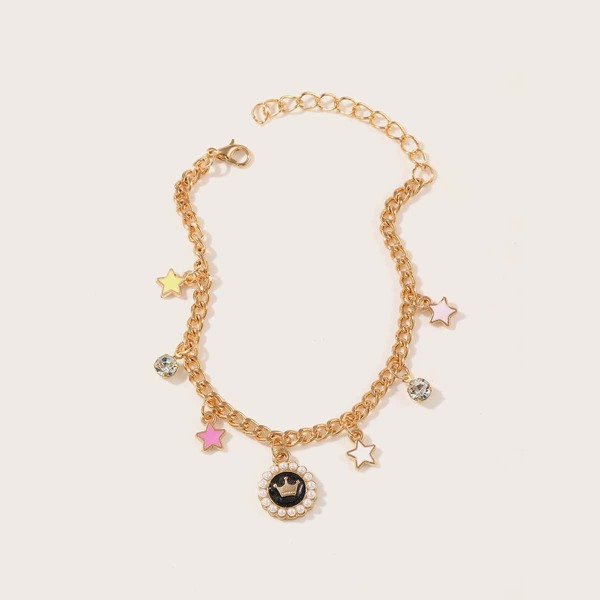 

1pc Toddler Girls Crown & Rhinestone Charm Bracelet, Multicolor