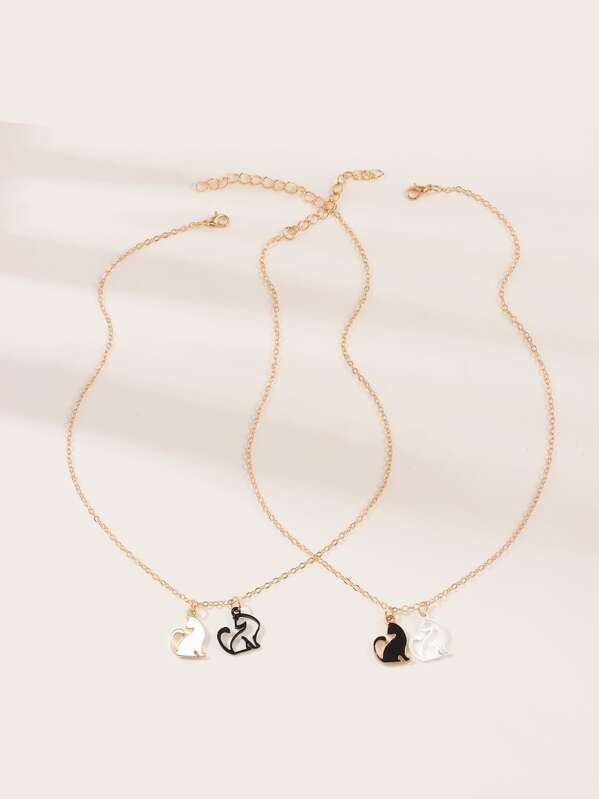 

2pcs Toddler Girls Cat Charm Necklace, Multicolor